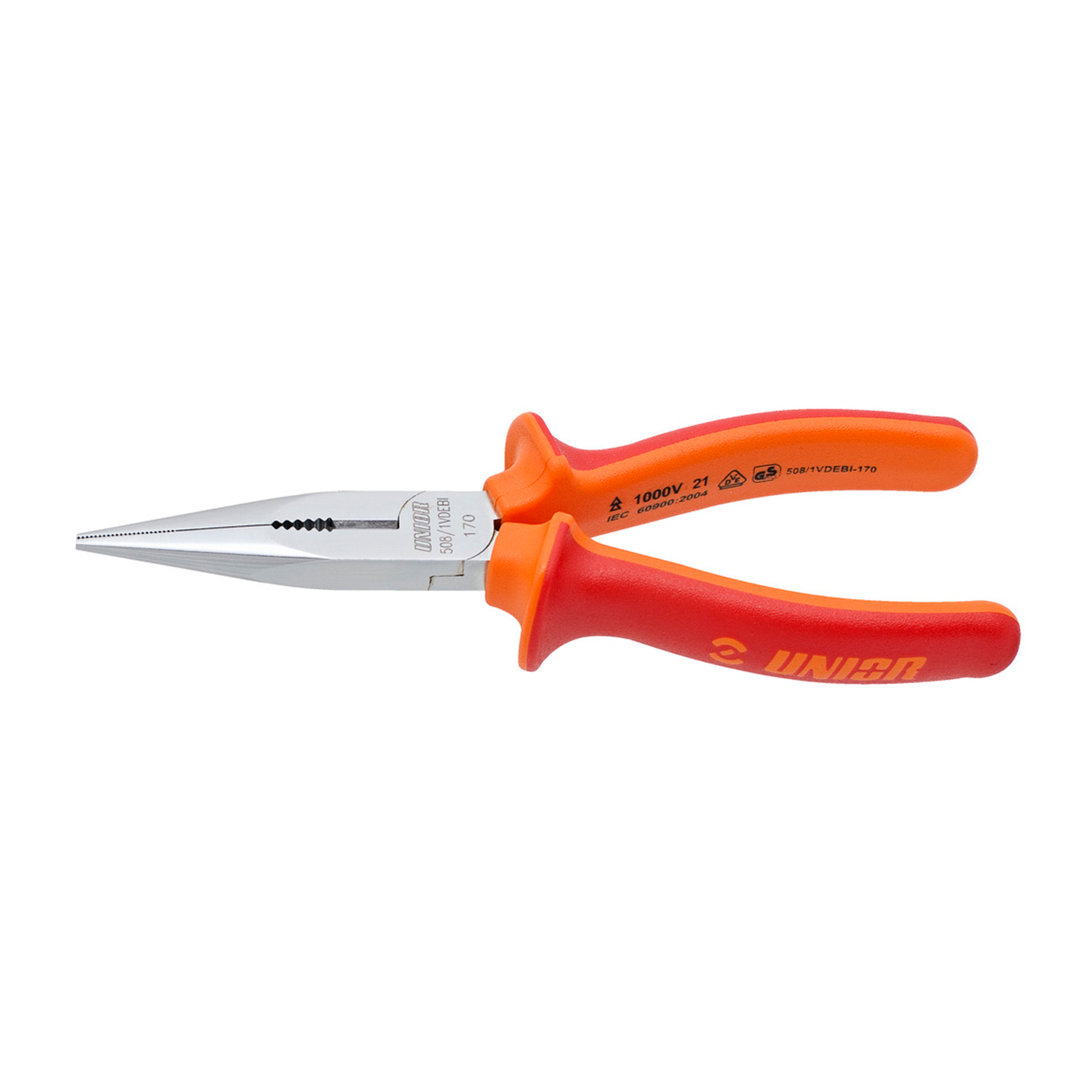 Long nose pliers with side cutter and pipe grip, straight 508/1VDEBI 170