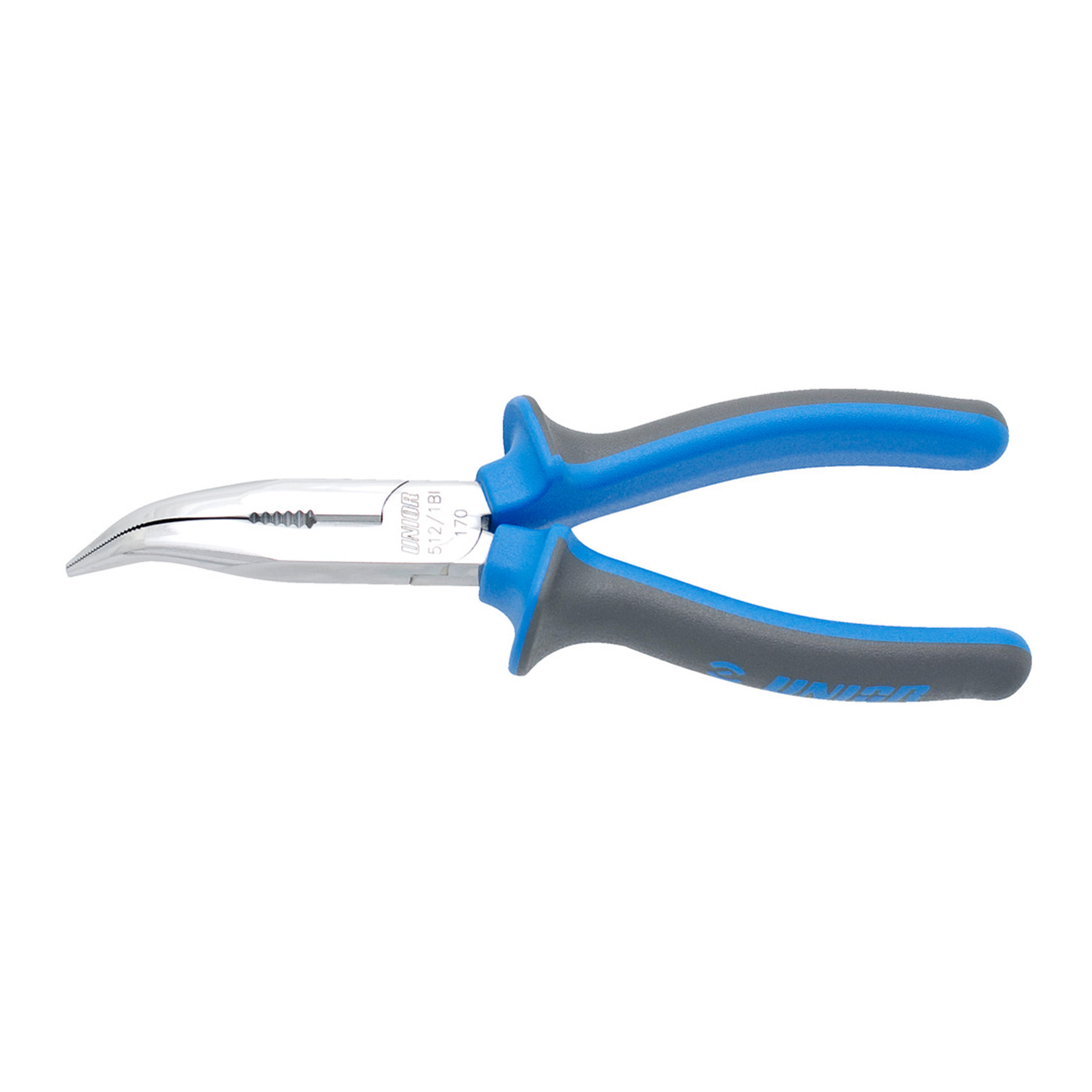 Long nose pliers with side cutter and pipe grip, bent 512/1BI 170