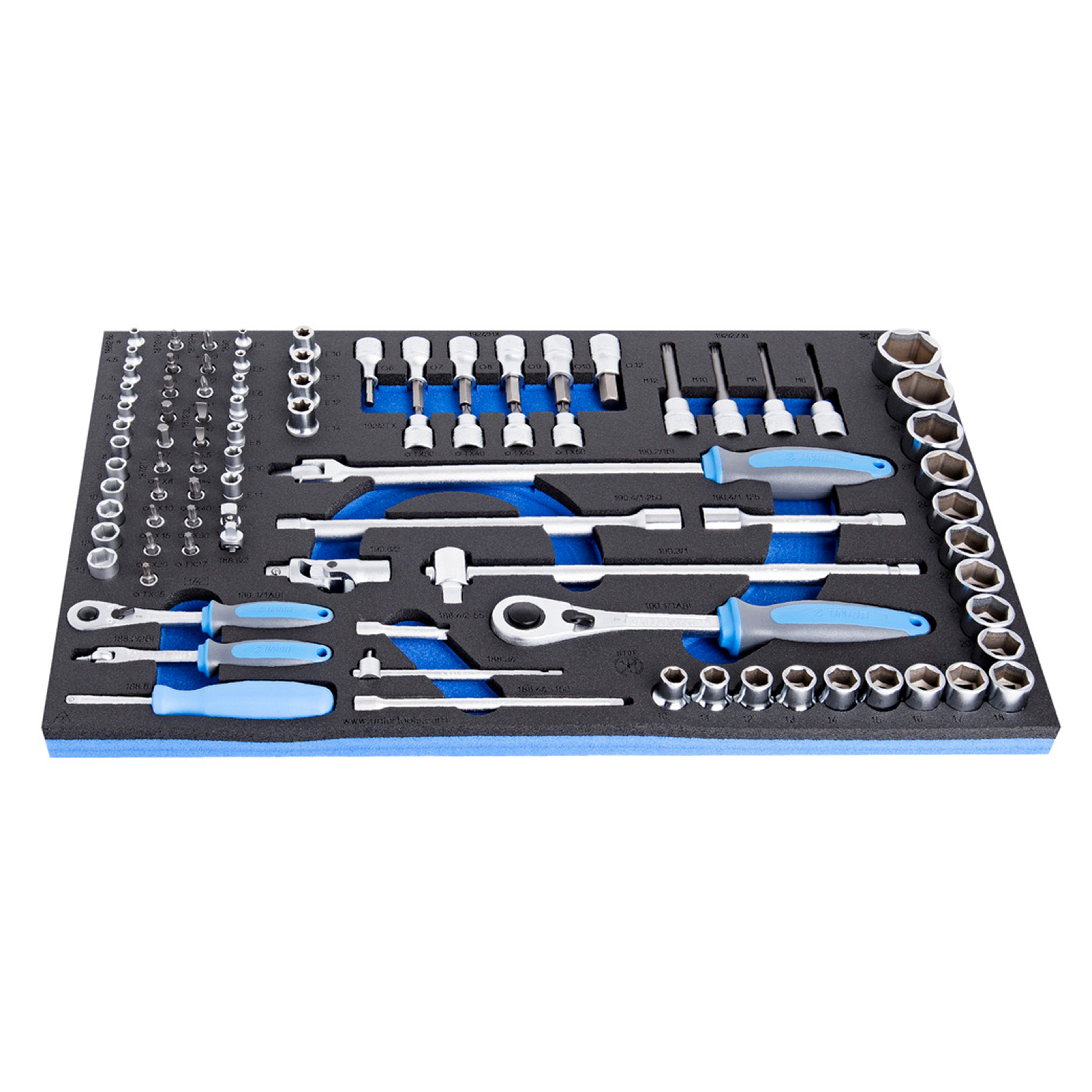 Set of socket wrenches with accessories in SOS tool tray 964/36SOS /88