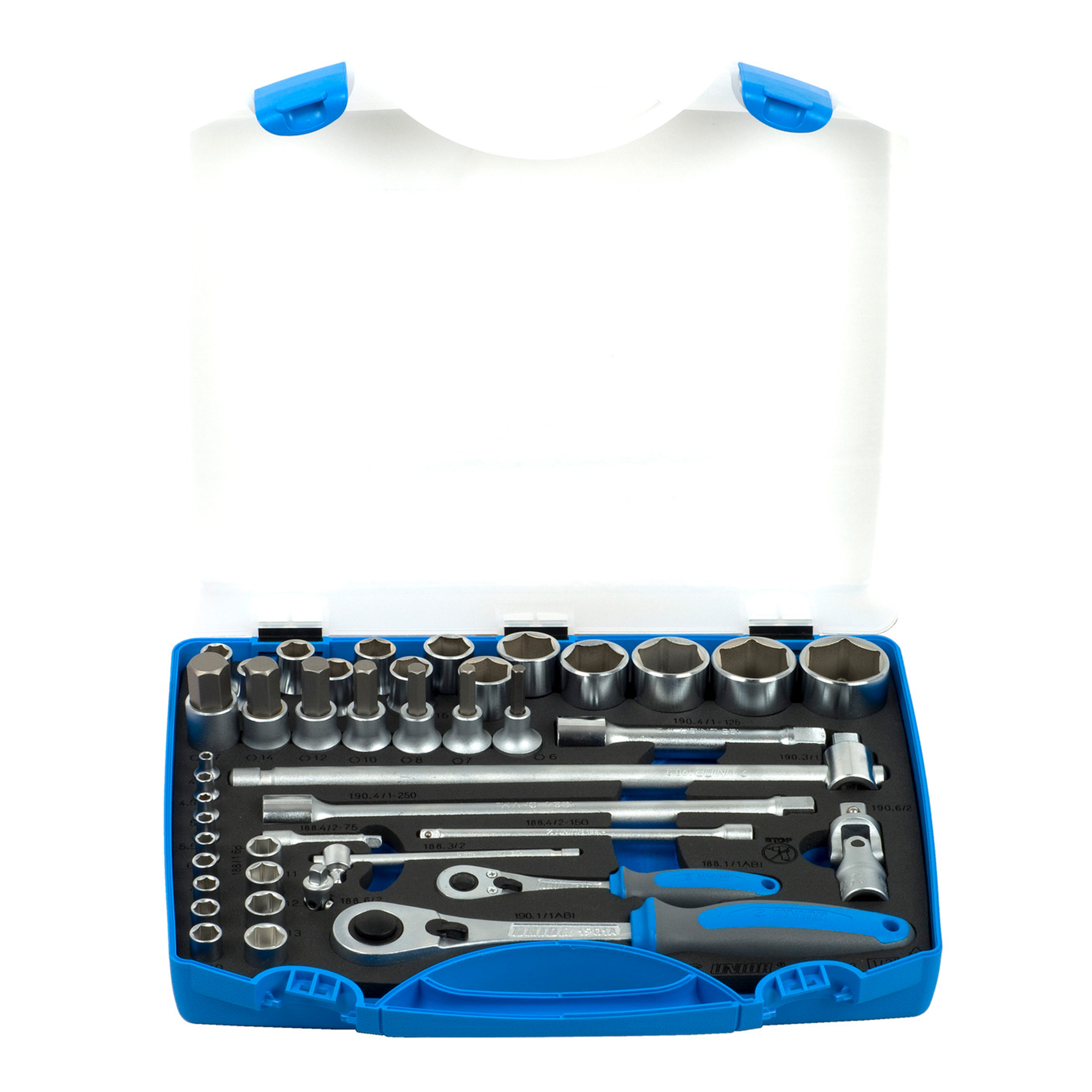 Socket set 1/2 and 1/4 in plastic box 190BI6P43 /43
