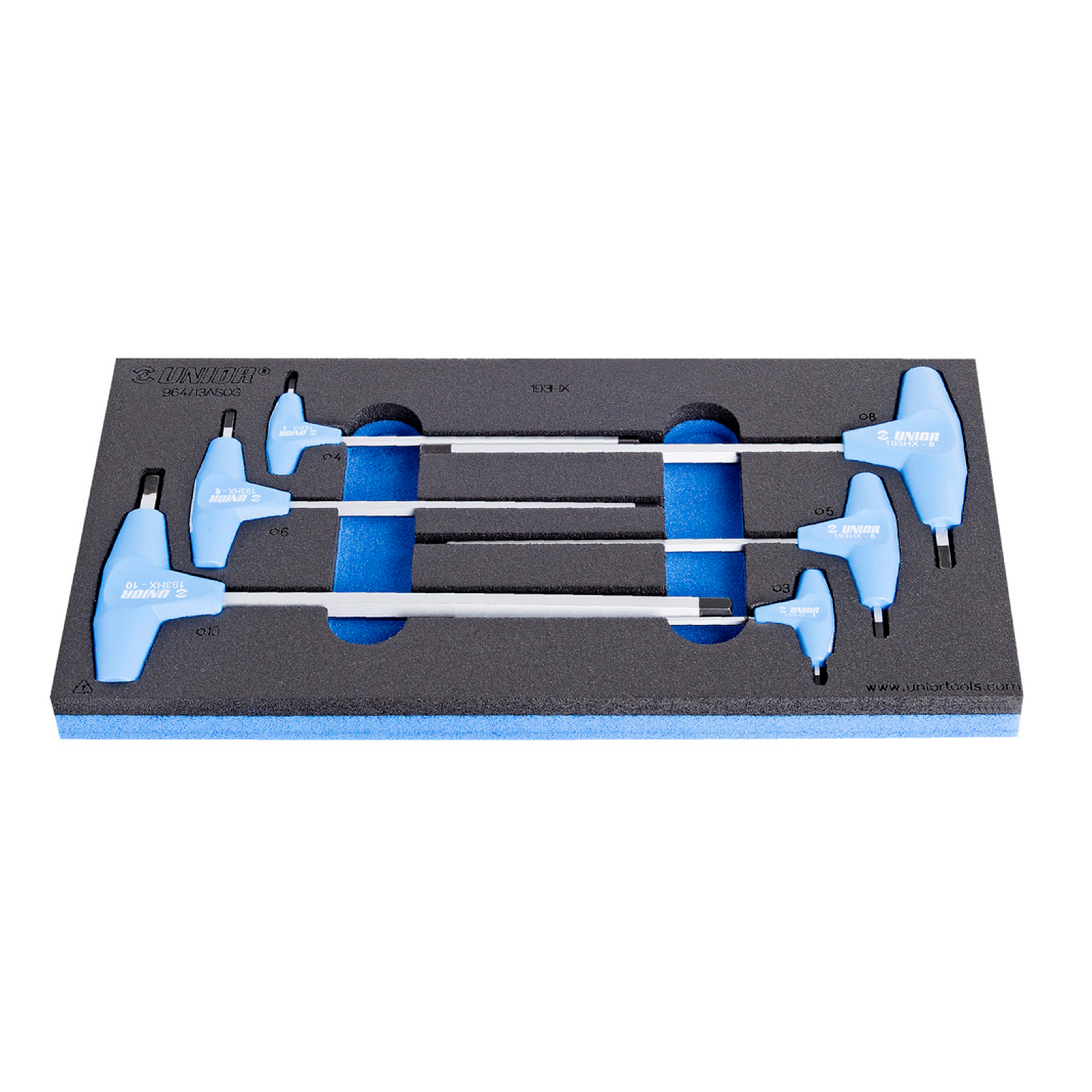 Set of hexagonal screwdrivers with T handle in SOS tool tray 964/13ASOS 3-10/6