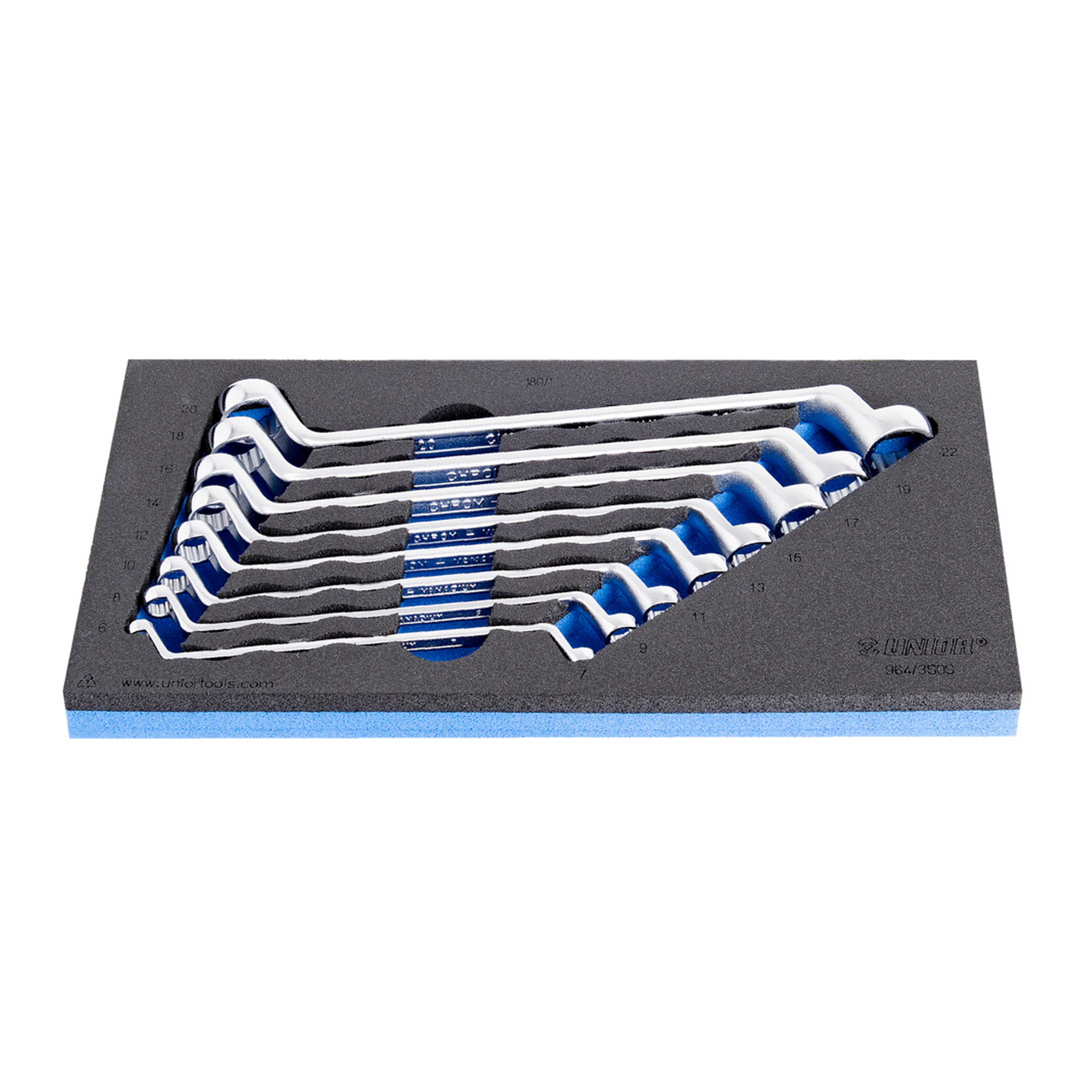 Set of offset ring wrenches in SOS tool tray 964/3SOS 6 - 22/8