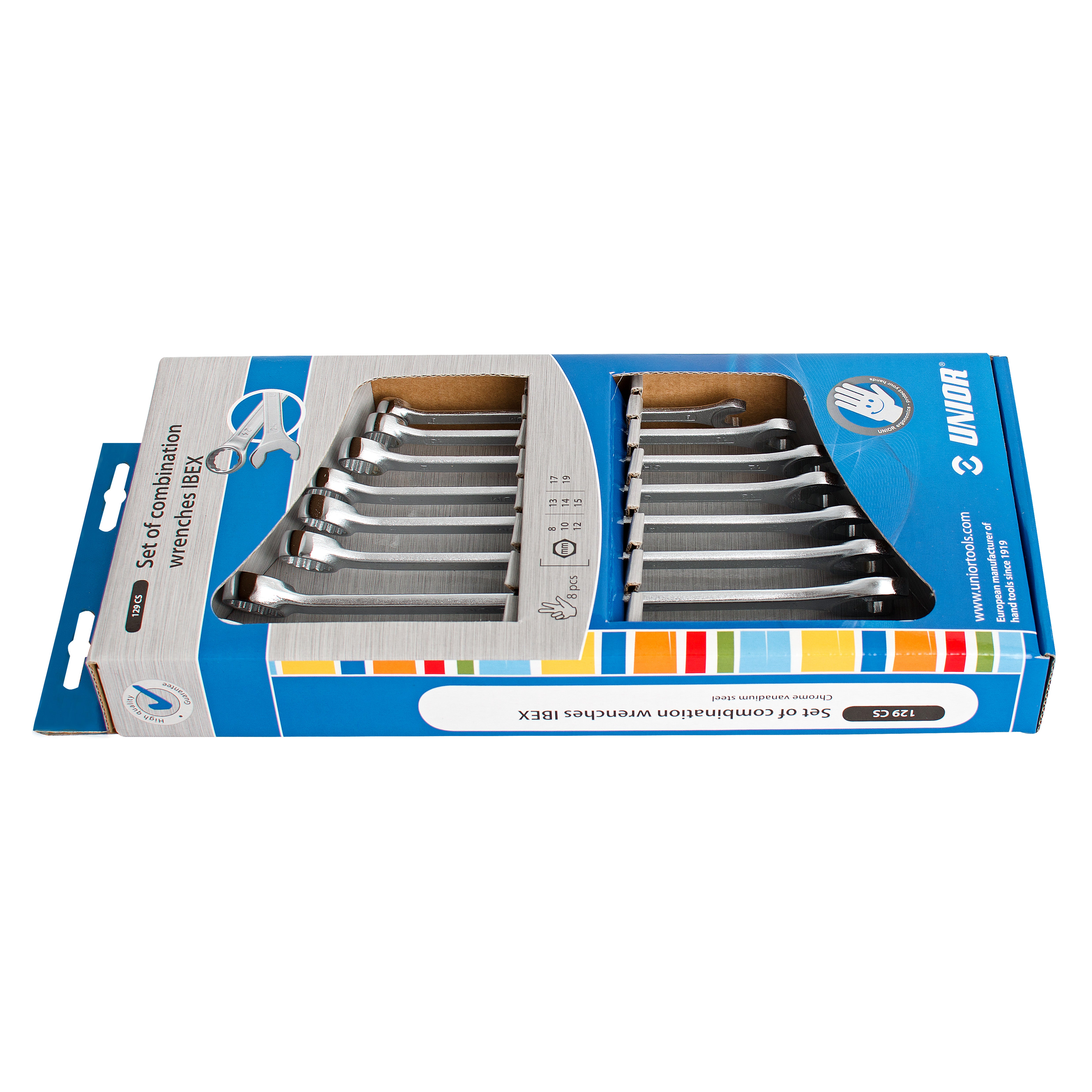 Set of combination wrenches IBEX in carton box 129/1CS 8 - 19/8