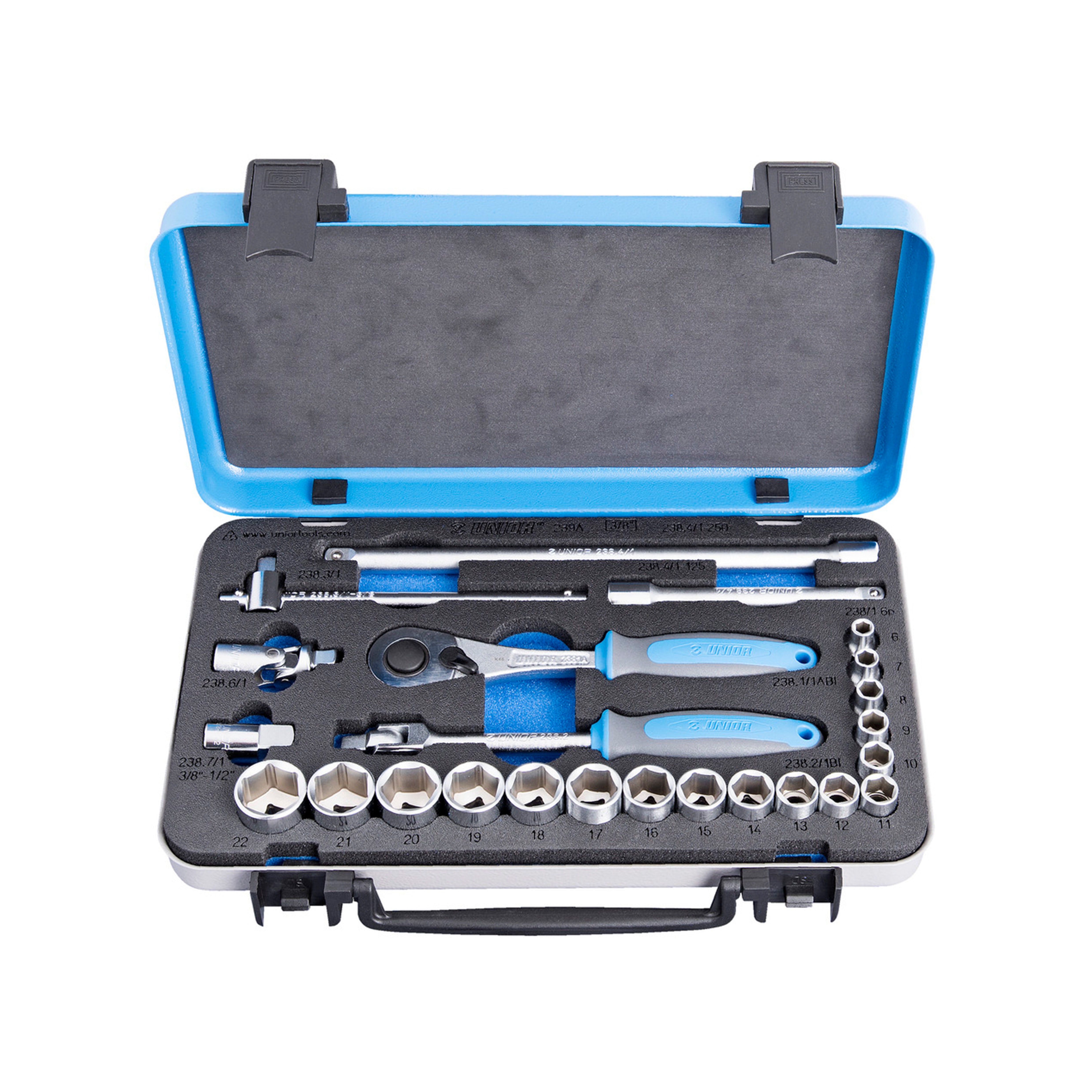 Socket set 3/8 in metal box 239A 6 - 22/24