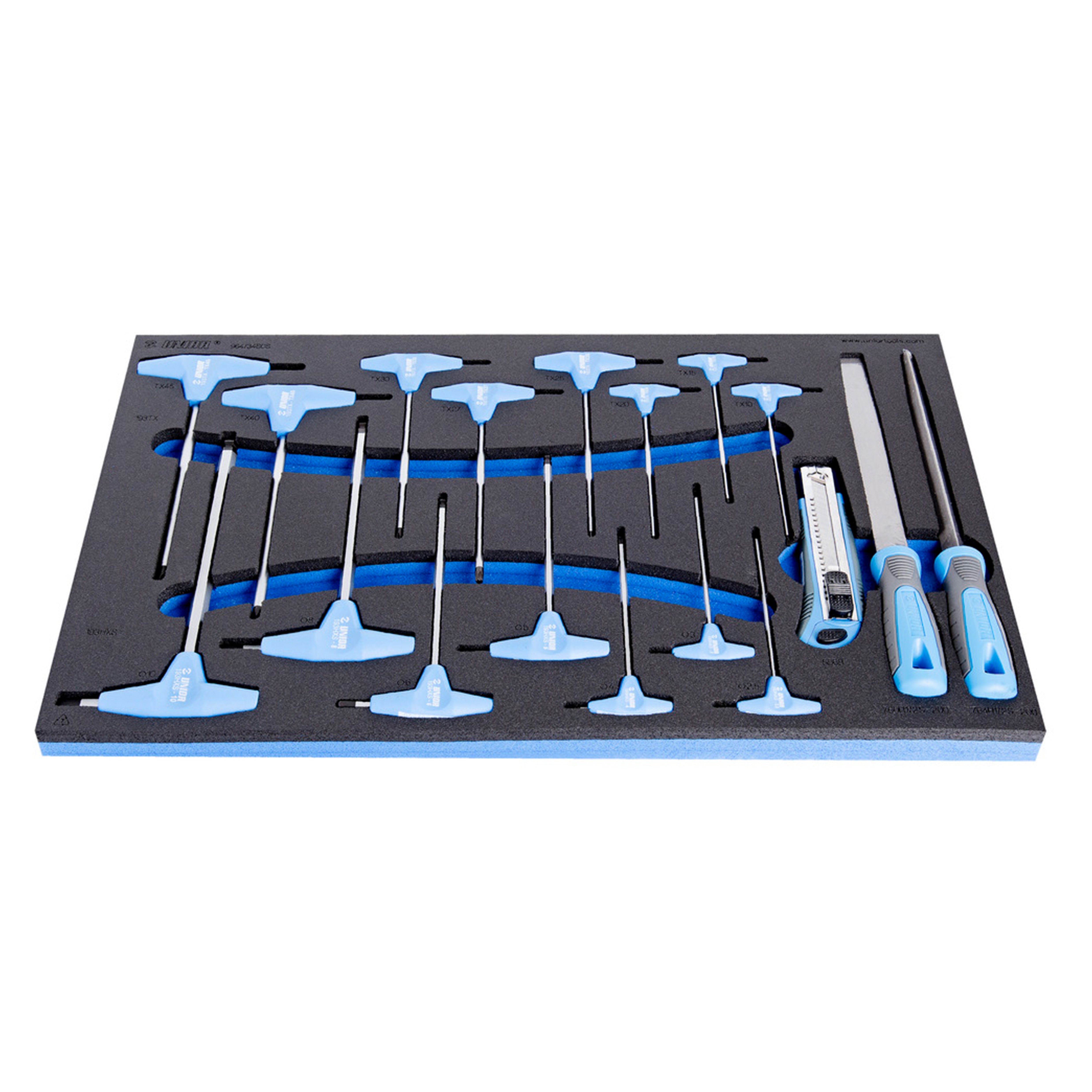Set of screwdrivers with T handle in SOS tool tray 964/34SOS /18