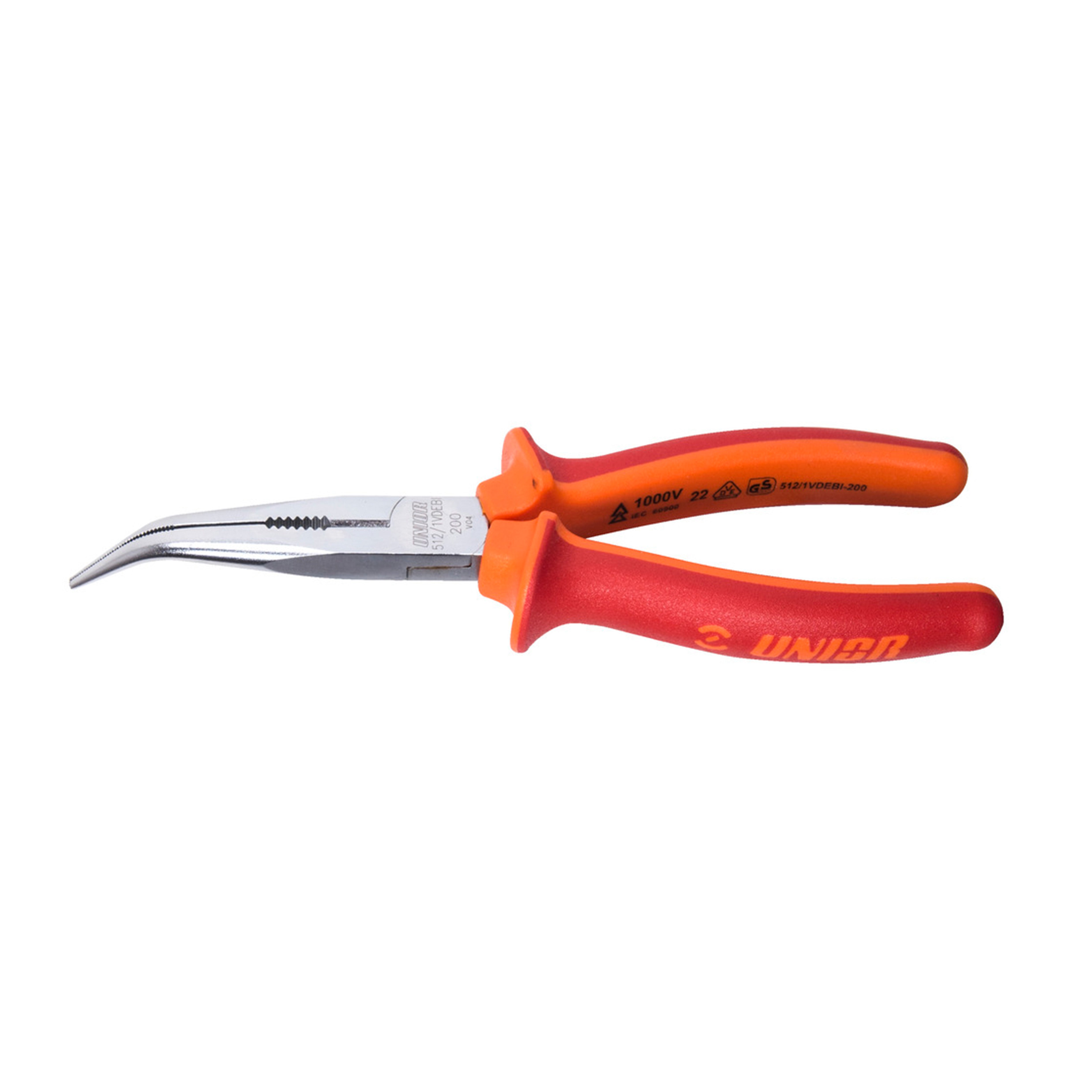 Long nose pliers with side cutter and pipe grip, bent 512/1VDEBI 170