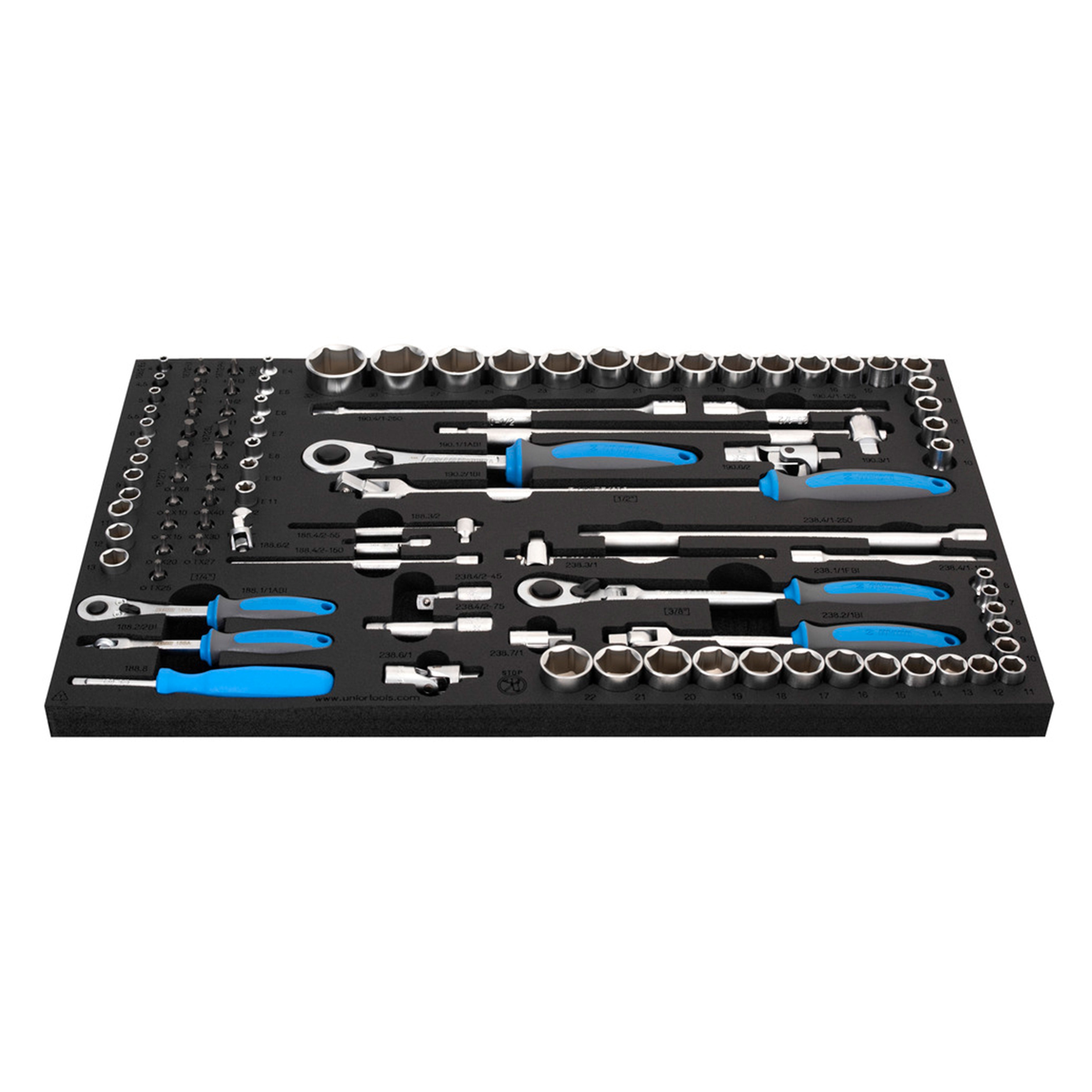 Set of socket wrenches with accessories in SOS tool tray 964/30SOS /96