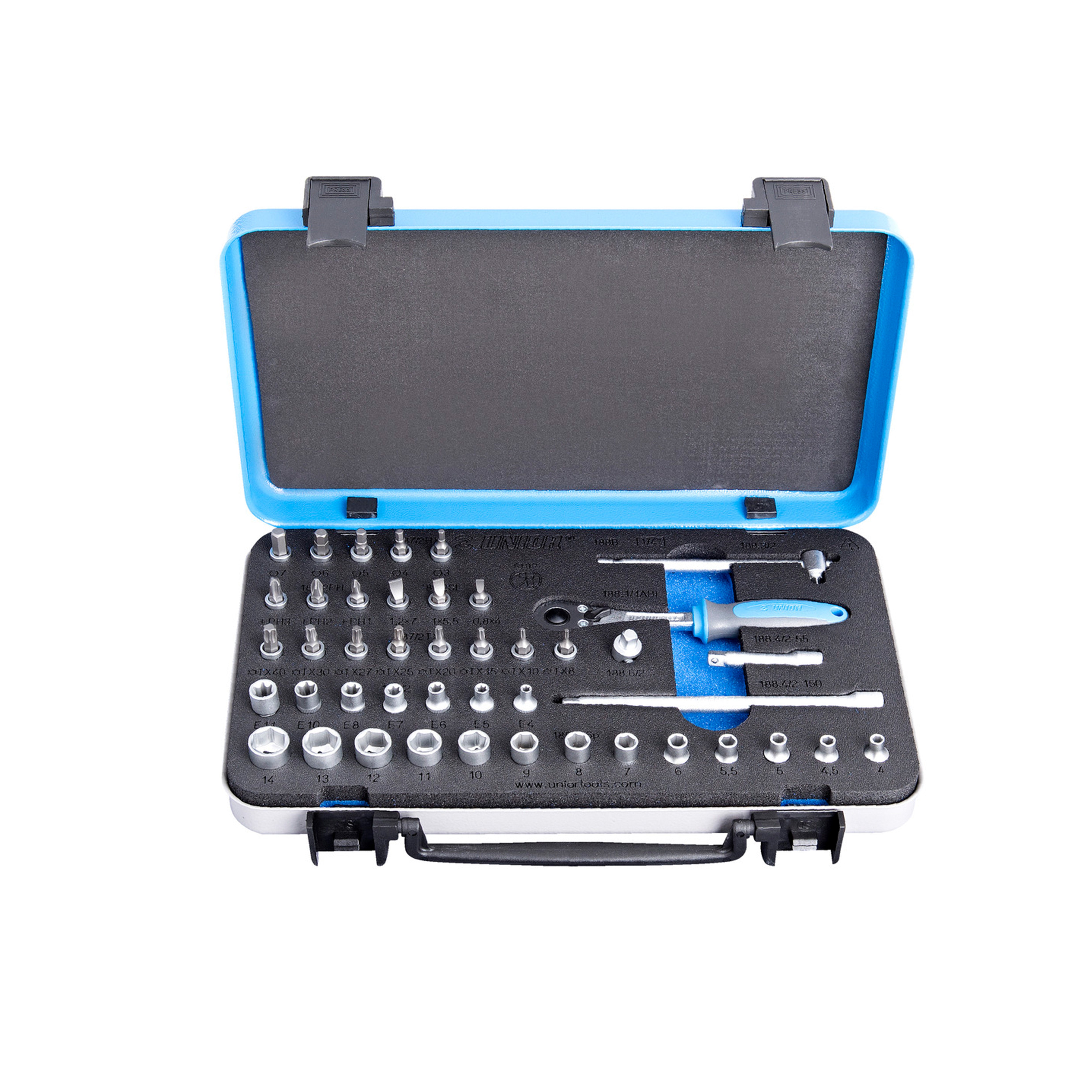 Socket set 1/4 in metal box 188B 44