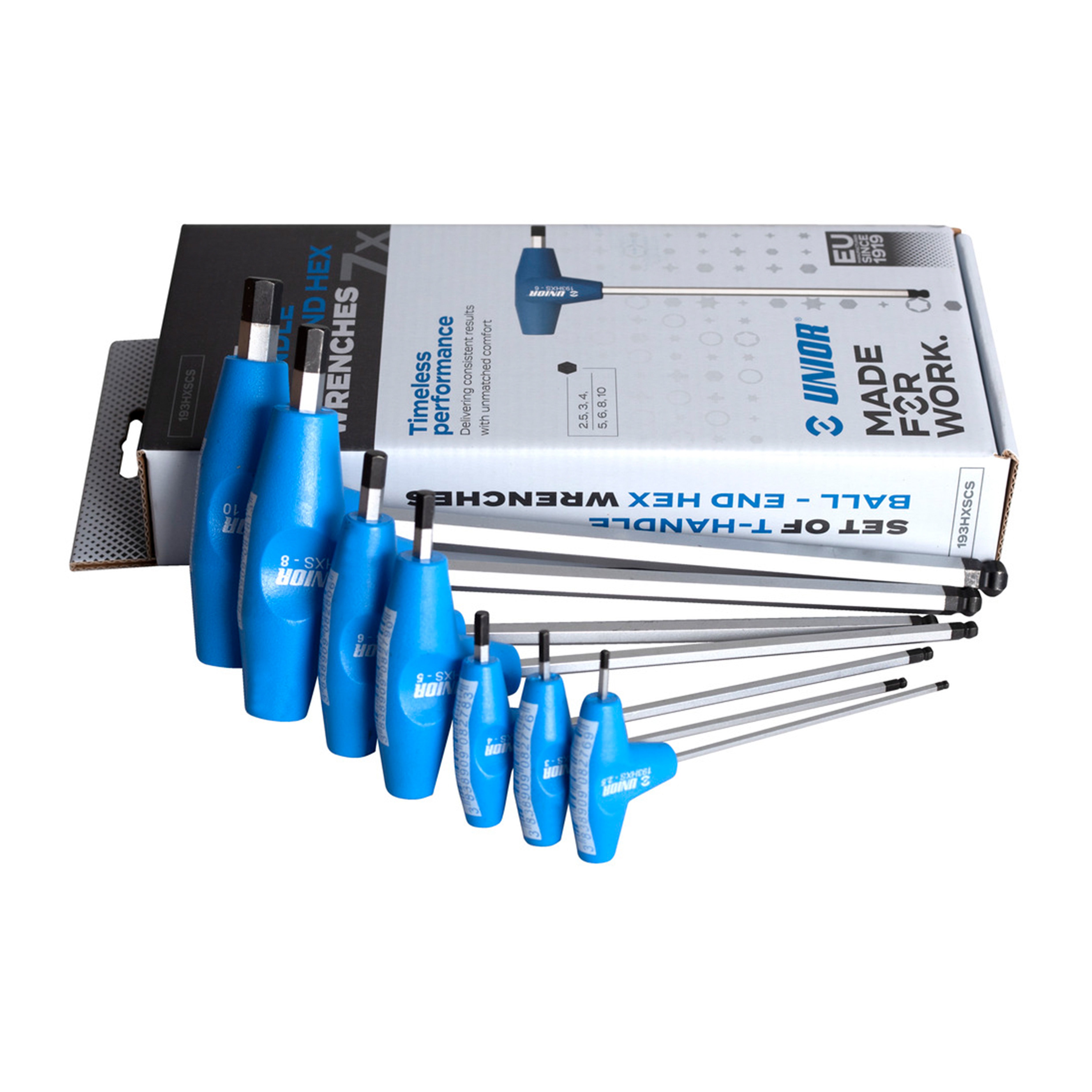 Set of ball - end hexagonal screwdrivers with T-handle in carton box 193HXSCS S2.5 - S10/7