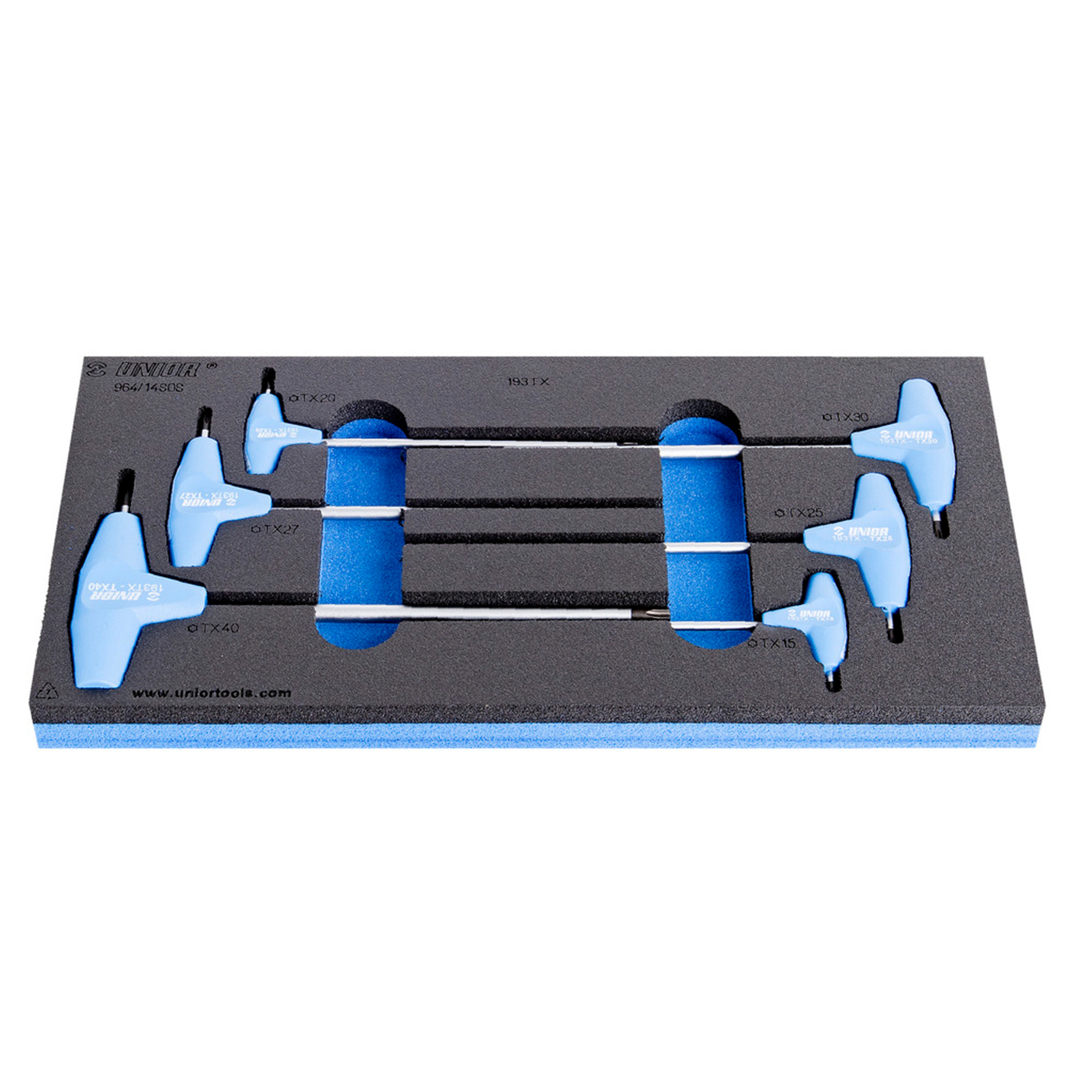 Set of screwdriver with TX profile and T handle in SOS tool tray 964/14SOS 15 - 40/6