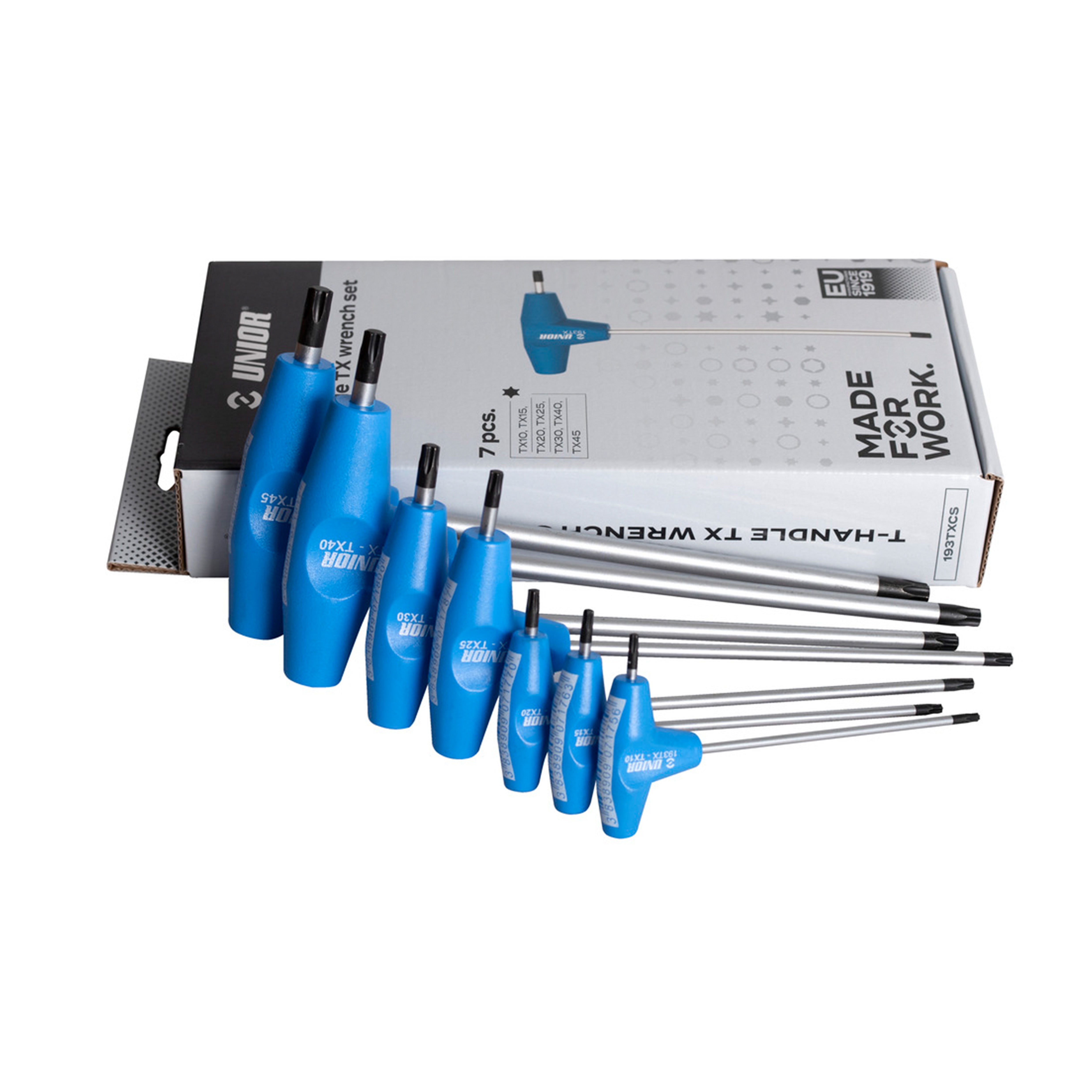 Set of TX profile screwdrivers with T handle in carton box 193TXCS TX10 - TX45/7