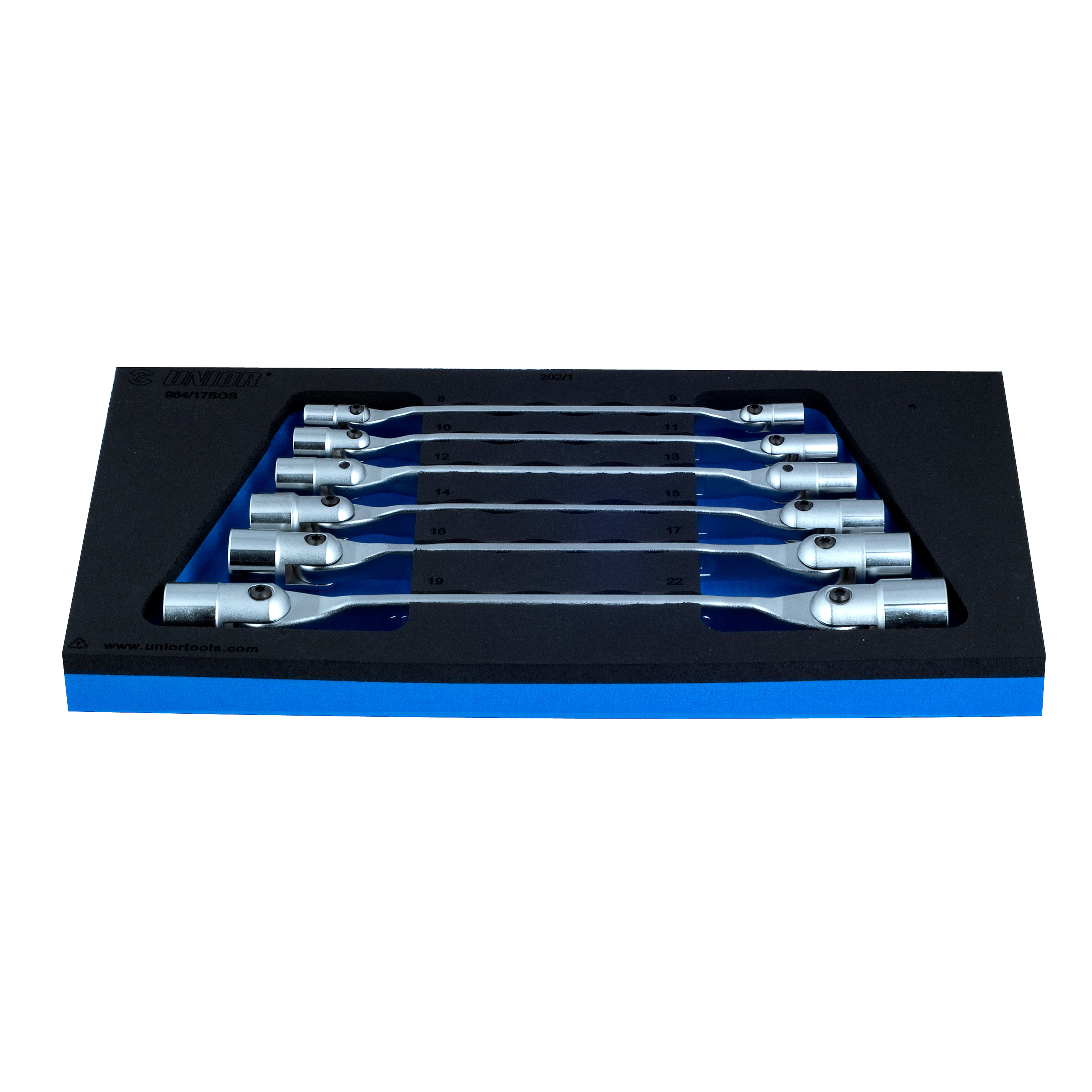 Set of swivel end socket wrenches in SOS tool tray 964/17SOS 8 - 22/6